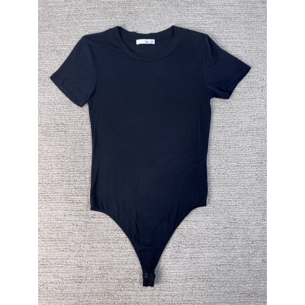 Wilfred Free Aritzia Black Short Sleeve Bodysuit Crew Neck Thong Snap S 71569